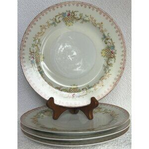 Vintage National China Set Of 4 Salad Plates Basket Of Flowers Detailed Edge GUC